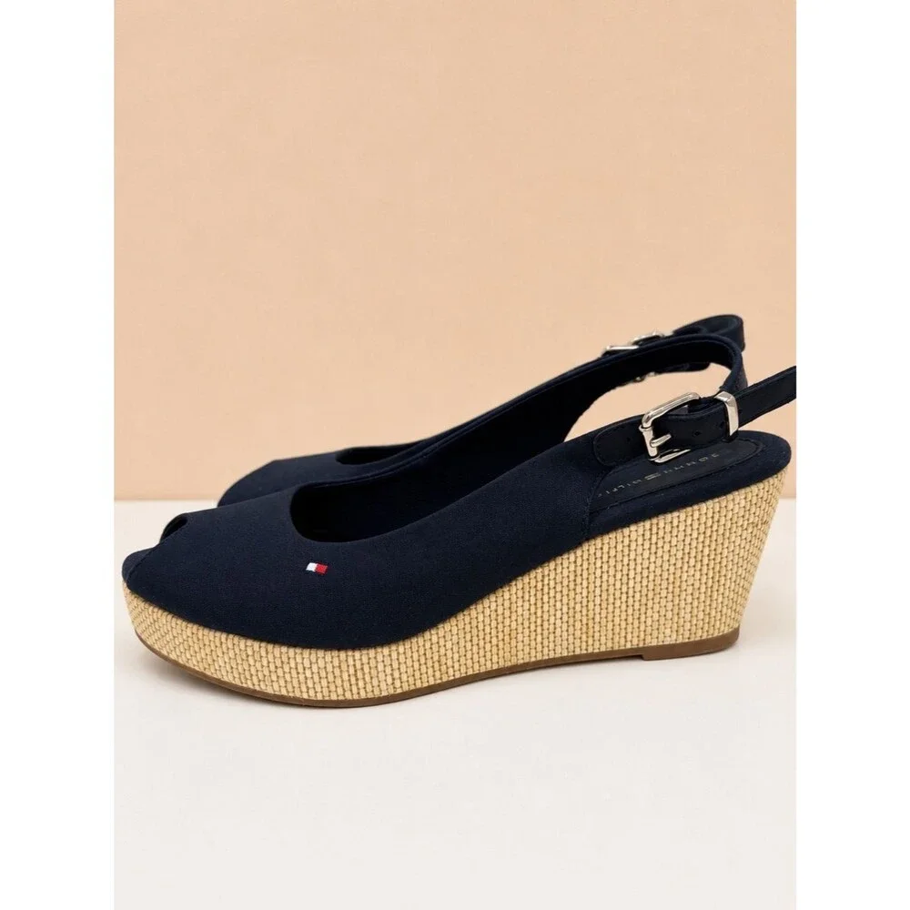 Tommy Hilfiger Blue Espadrilles Wedge  Elba Sling Back Wedge Heel size 6.5